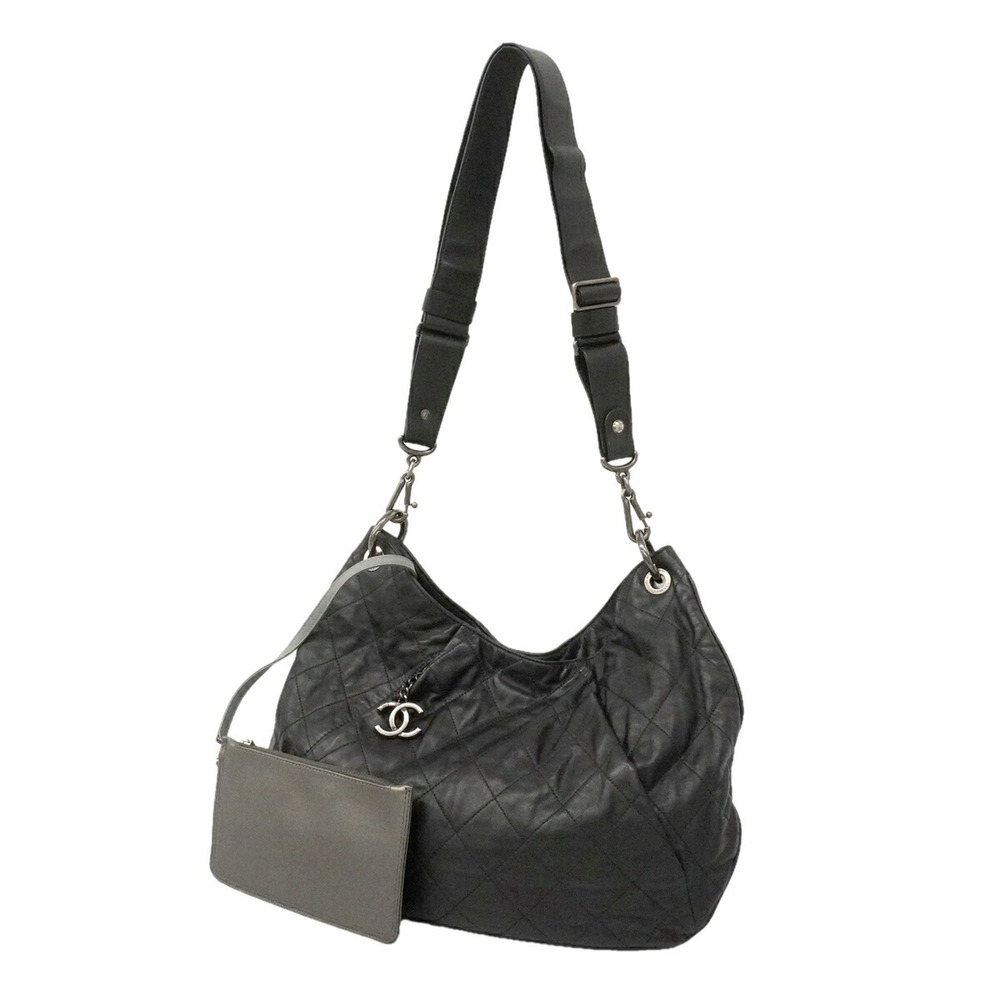 Chanel Matelassé Shoulder Bag, Leather, Black, Women's, OP026086